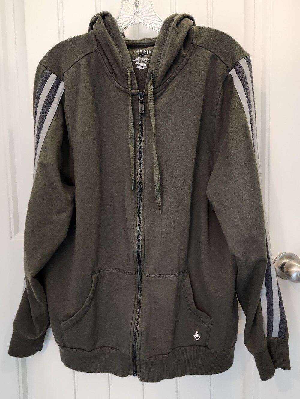 Torrid Everyday Fleece Active Zip Hoodie Olive Size 1X Stripe Sleeve Plus Size